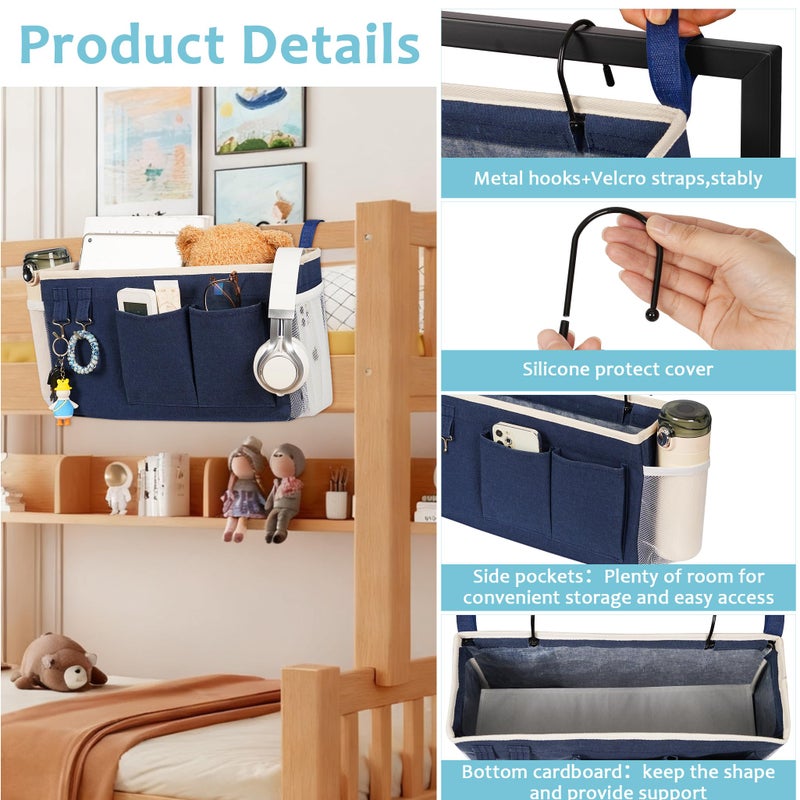 Loghot Bedside Caddy/Bedside Storage Bag Hanging Organizer for Bunk and Hospital Beds,Dorm Rooms Bed Rails,Can be Placed Glasses,Books,Mobile Phones,Keys (Navy Blue) - Image 4